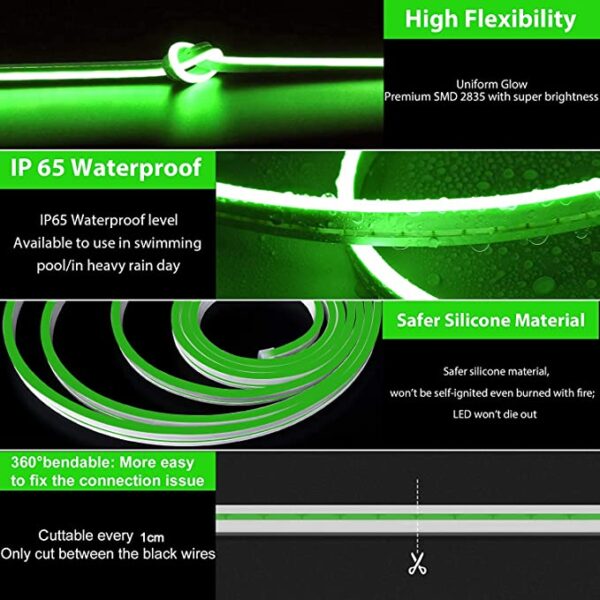 1 Meter DC 12V Green Neon Flexible Strip Light Rope Light Waterproof For Decoration In Pakistan