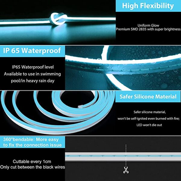 1 Meter DC 12V ICE Blue Neon Flexible Strip Light Rope Light Waterproof For Decoration In Pakistan