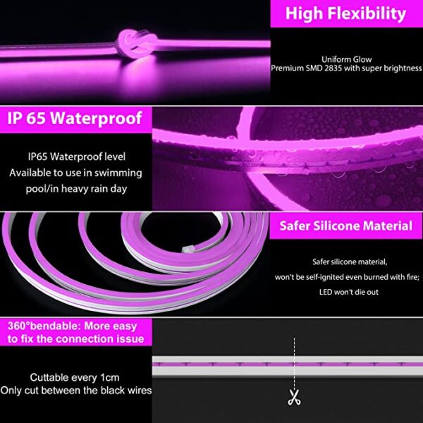 1 Meter DC 12V Purple Neon Flexible Strip Light Rope Light Waterproof For Decoration In Pakistan