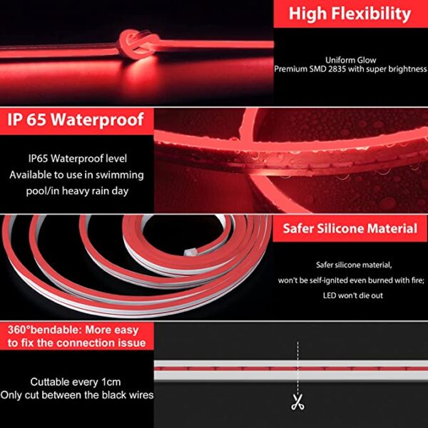 1 Meter DC 12V Red Neon Flexible Strip Light Rope Light Waterproof For Decoration In Pakistan
