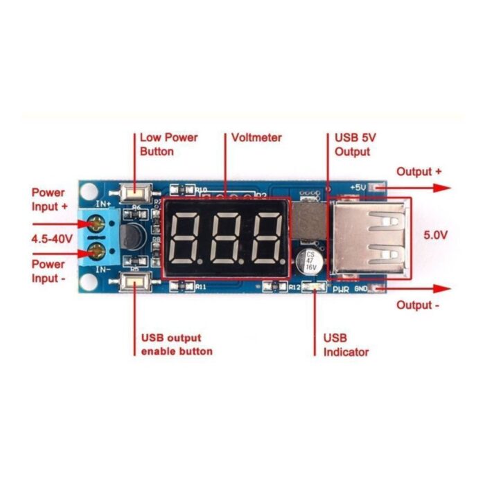 DC To DC 2A USB Charger 4.5-40V To 5V Step-down Buck Converter Voltmeter Module