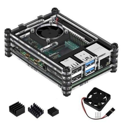 Transparent Acrylic Case For Raspberry Pi 4B With Cooling Fan And Heat Sink Clear And Black Case in Pakistan